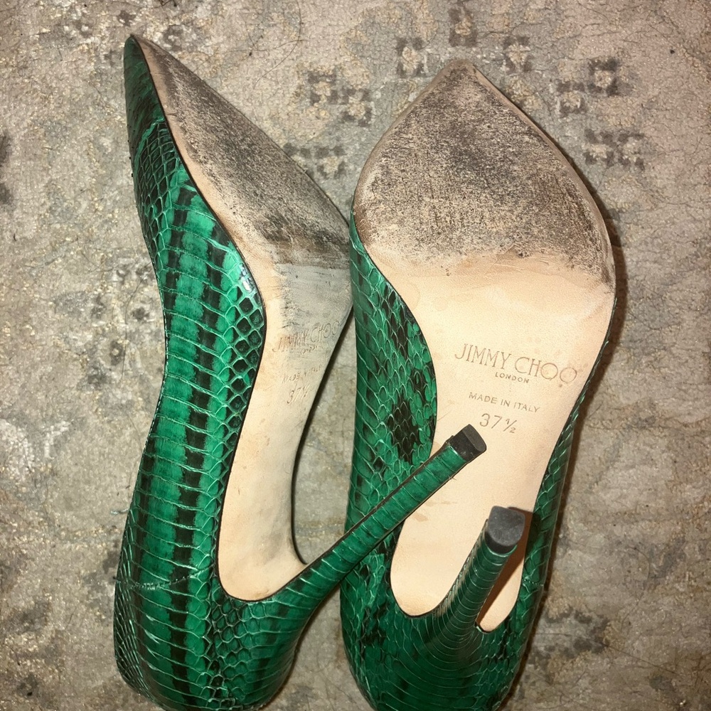 Jimmy Choo Anouk Green Python Embossed Leather Po… - image 5